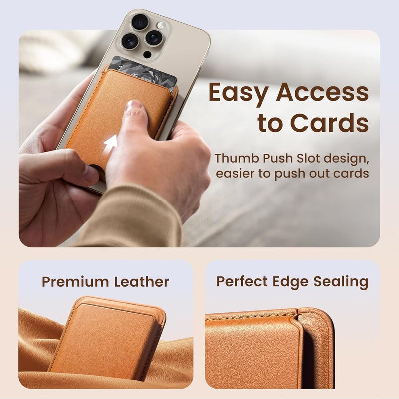 SOUNDBYTE Stronger Magnetic Wallet for iPhone 17/16/15/14/13/12 Series & for MagSafe Cases | N52 Magnet RFID Blocking Leather Magnetic Card Holder with Powerful Magnets | Holds 3 Cards | Orange - Image 4